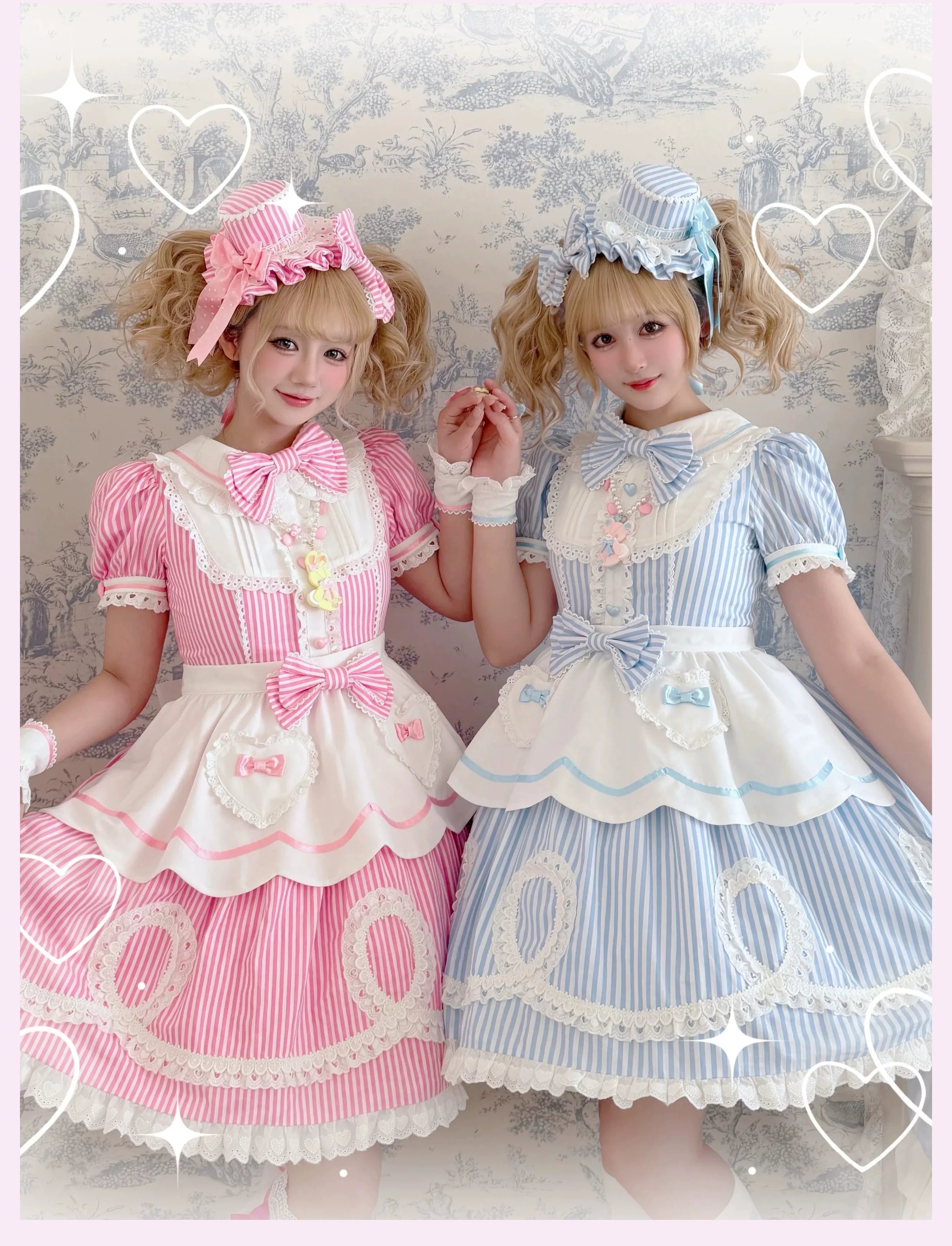 Candy Shop Manager - Old School Lolita Striped OP Dress, Detachable Apron