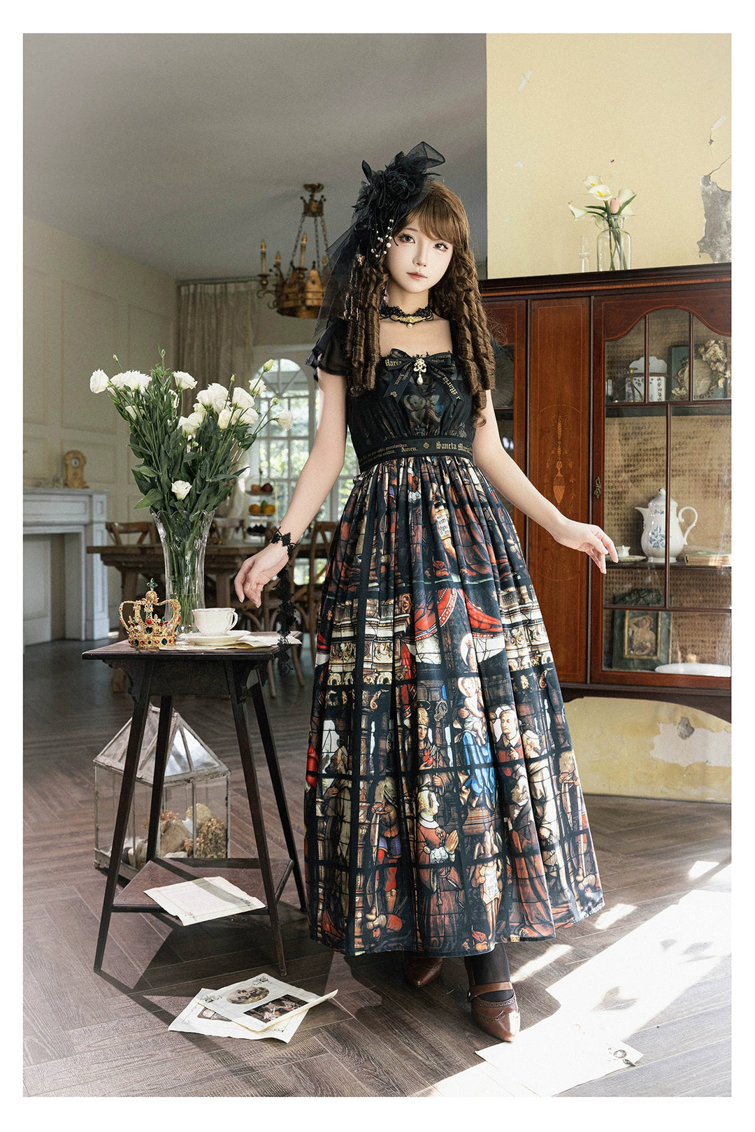 GOTHIC LOLITA~Rosary in the illusional library~Gothic Lolita Print JSK Dress