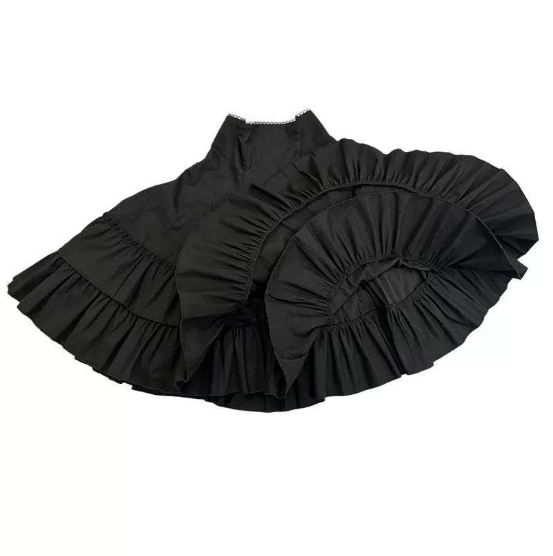 Black Gothic Lolita High Waist Skirt, Drawstring Lift-up Back Hem 46013:872332