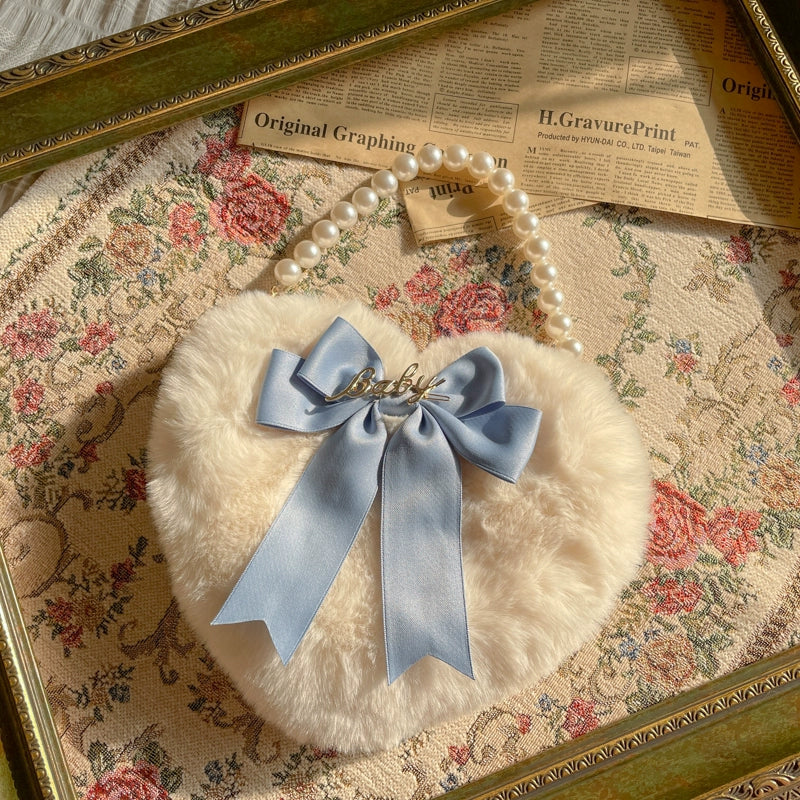 MAID~Kawaii Lolita Heart Bag Plush Pearl Chain Handbag 32554:388358