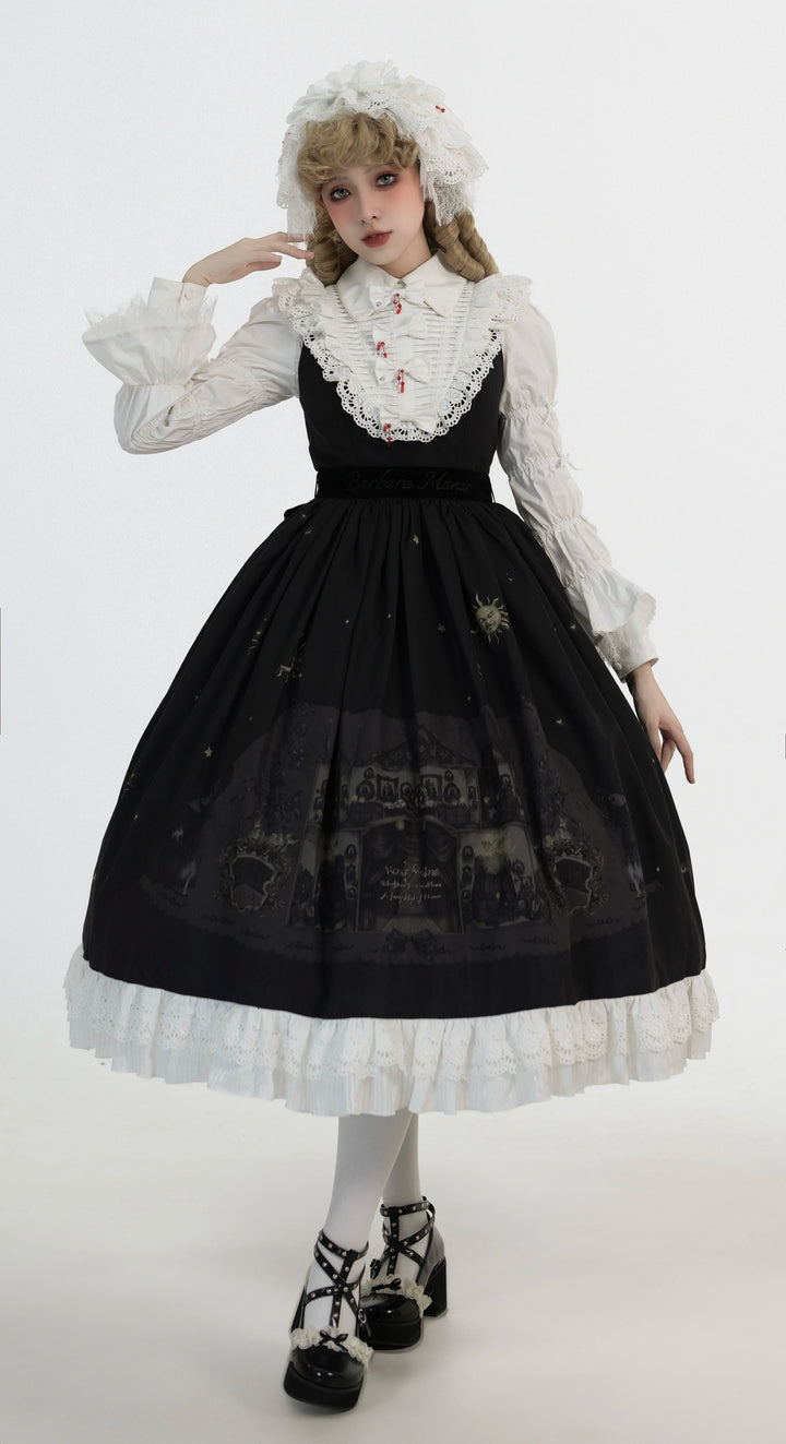 Dark Circle Clinic~Barbara Manor Night~Gothic Lolita JSK Pleated Floral Print Lolita Dress XS Black - Long JSK 