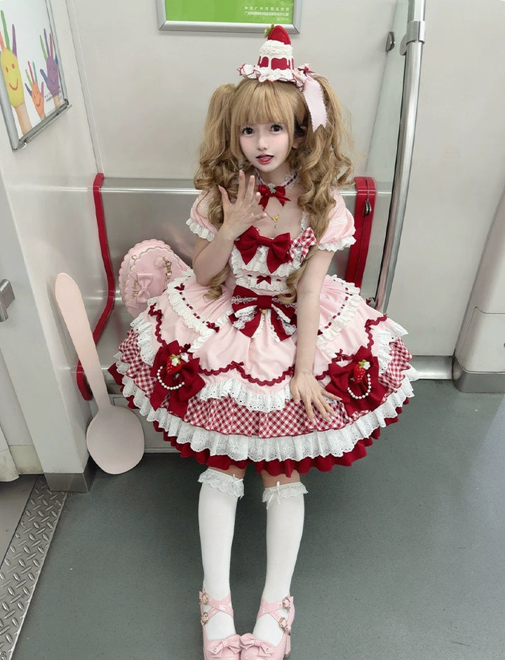 Sakurahime~Berry Sweetheart~Sweet Lolita OP Suit Old School Lolita Dress and Top Hat