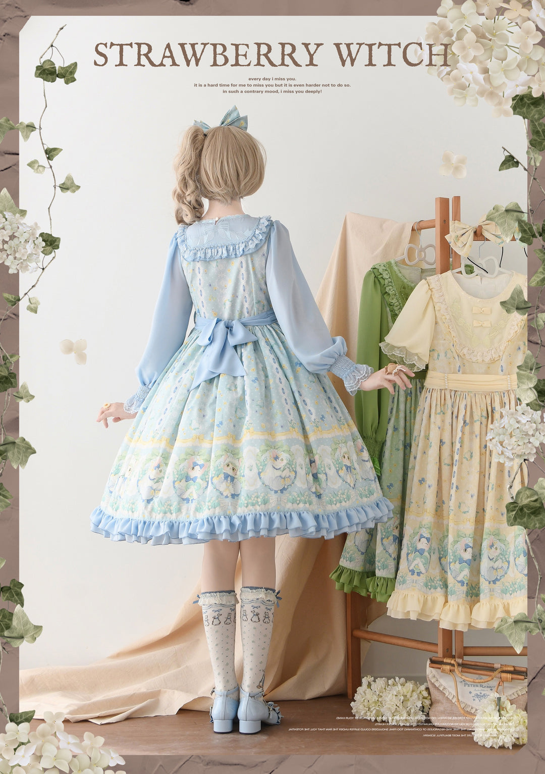 Strawberry Witch~Lily of the Valley Kitten~Country Lolita OP with Embroidery and Cat Print