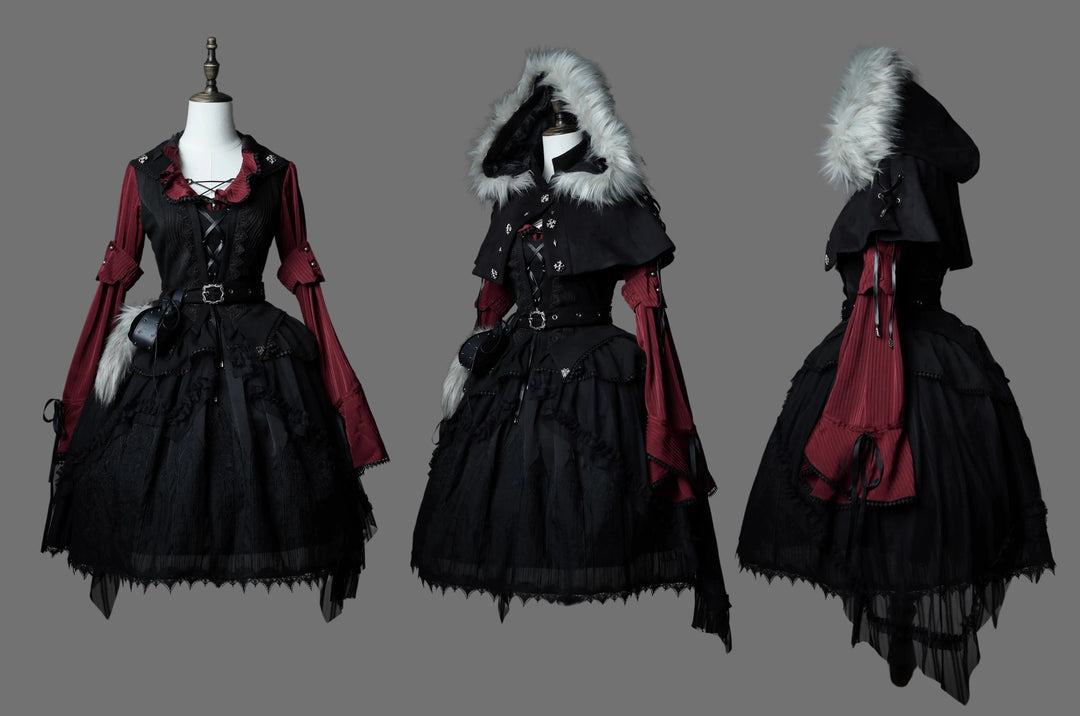 Wuyuzhe~Wolf Hunter~Gothic Lolita SK Set Halter Overskirt Cape Vest   