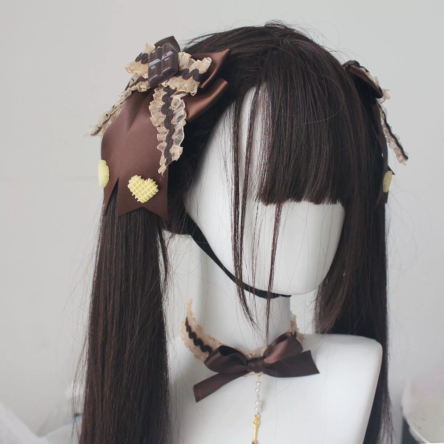 Chocolate Brown Kawaii Lolita Headdress & Choker Set 45845:864842
