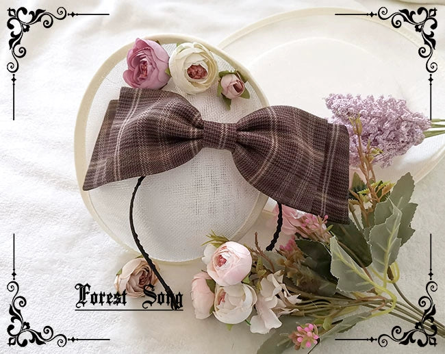 Forest Song - Greina's Poem - Sweet Lolita KC Plaid Lolita Headpiece Coffee KC