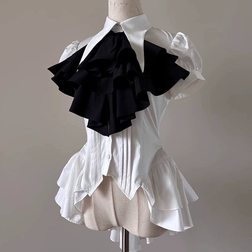 FlowerFairyDaily~Midnight Prayer~Solid Lolita Shirt with Flowing Tiered Back Hem