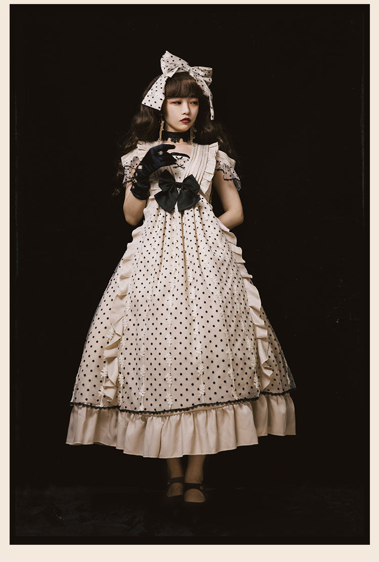 CR Cat Romance~Coconut Milk Boo Boo~Elegant Lolita Polka Dot OP S-M long OP 