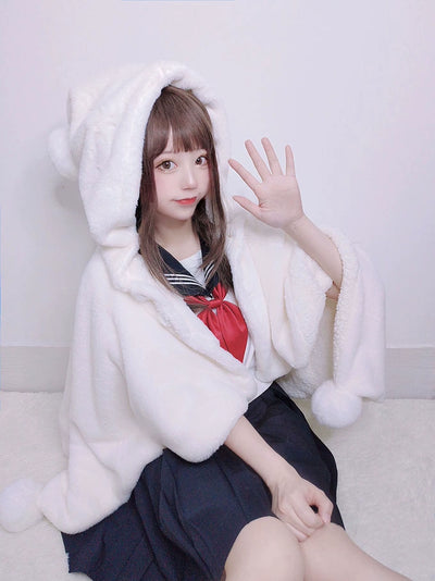 Spin Ballet~Kawaii Lolita White Thick Cloak Christmas free size white 