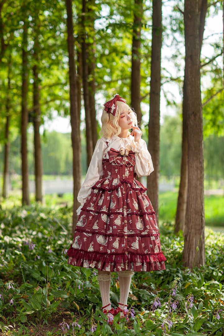 Infanta~Elegant Lolita JSK Dress Tiered Rabbit Prints Middle Split Dress