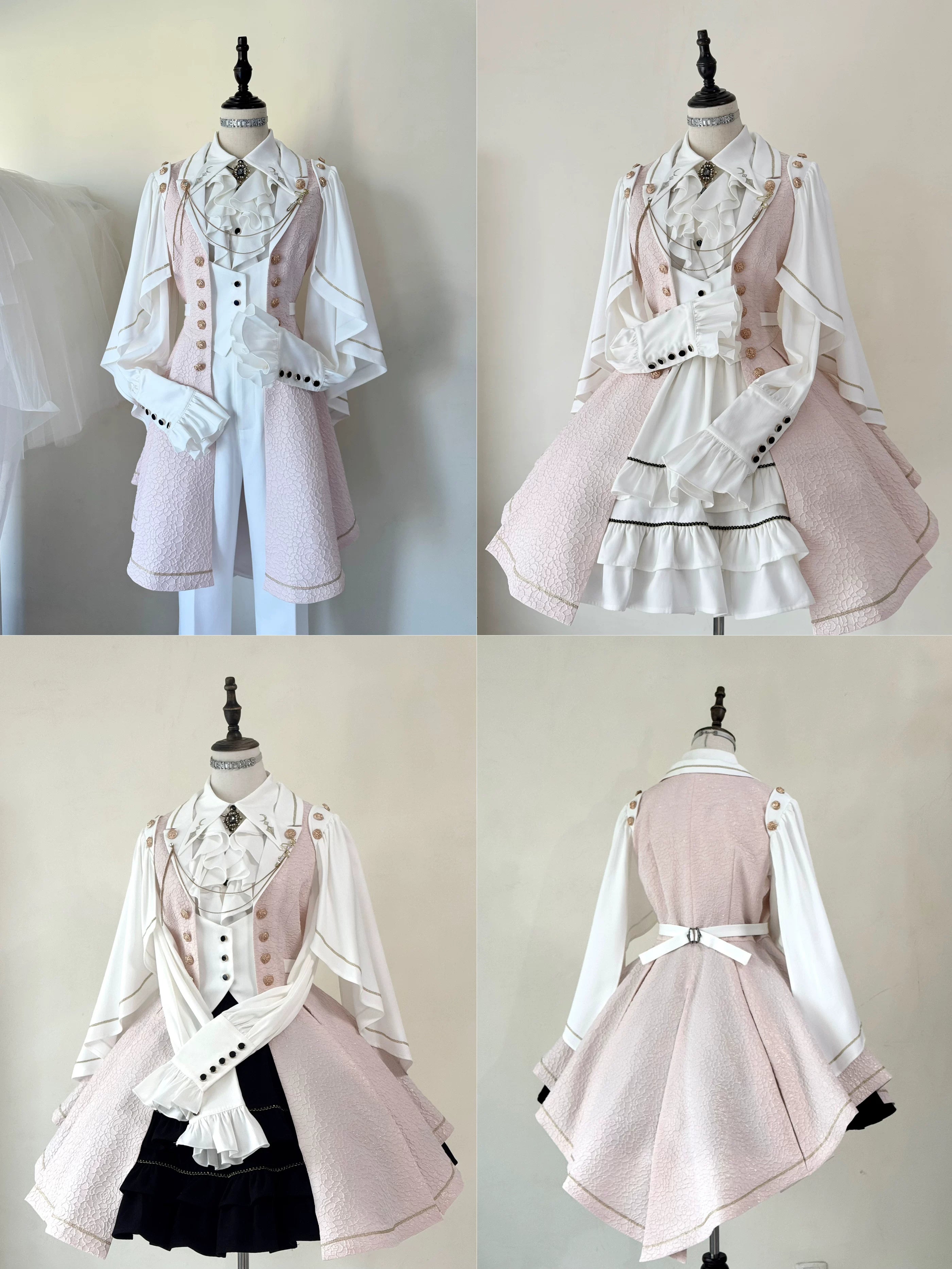 Fallen Moon Code - Retro Military Lolita Capelet-Sleeve Set: Vest, Skirt & Pants