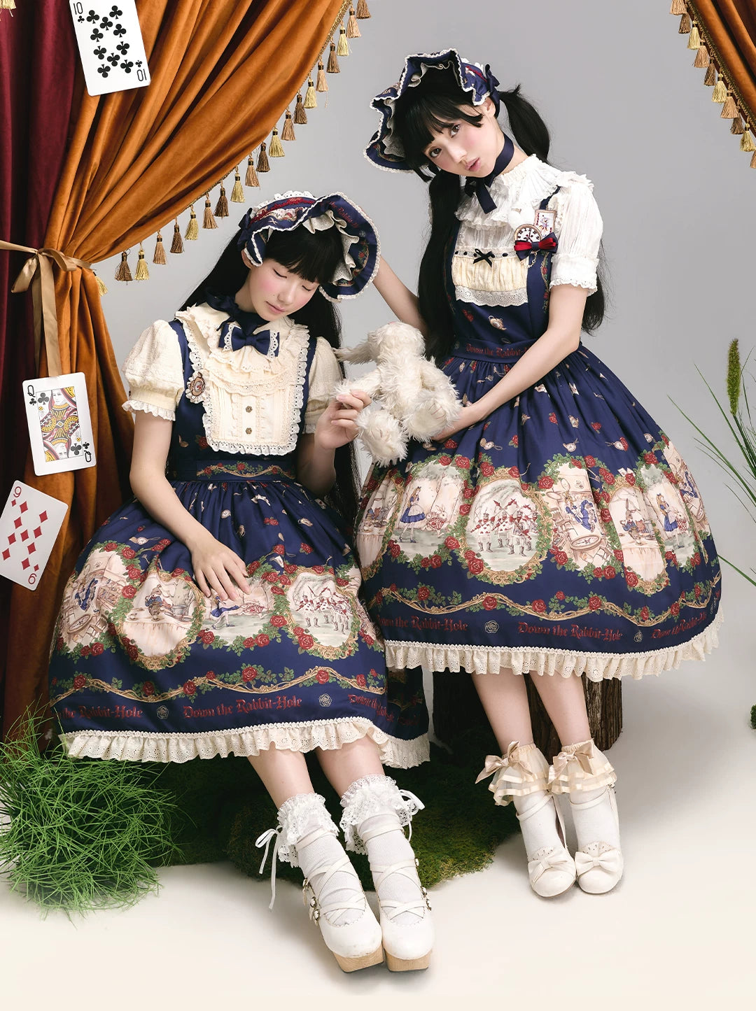 Down the Rabbit Hole - Daily Wear Classic Lolita OP & JSK Dress, Alice in Wonderland Print 46008:871960