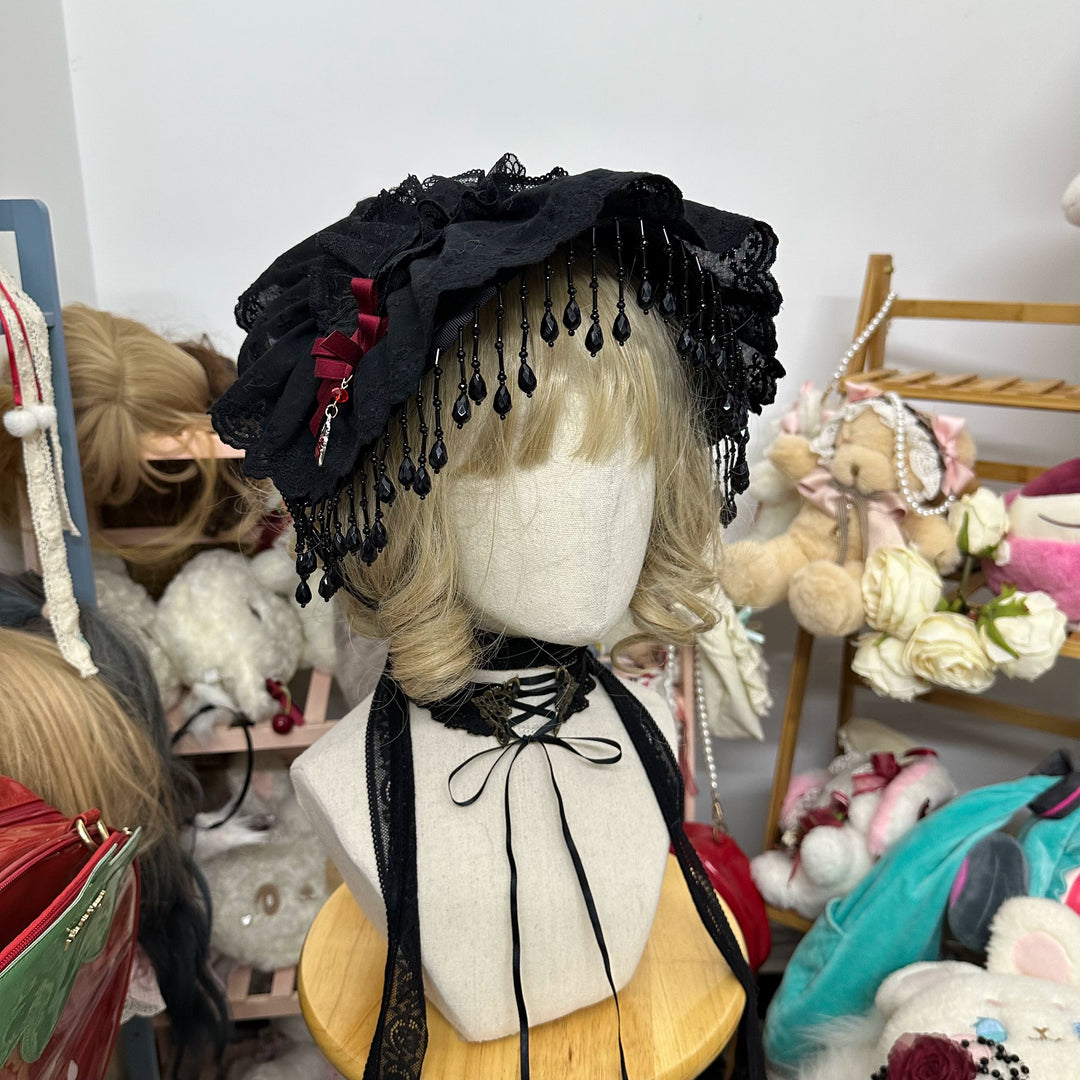 Chestnut Lolita~Gothic Lolita Bonnet Pure Cotton Hat Strap necklace  