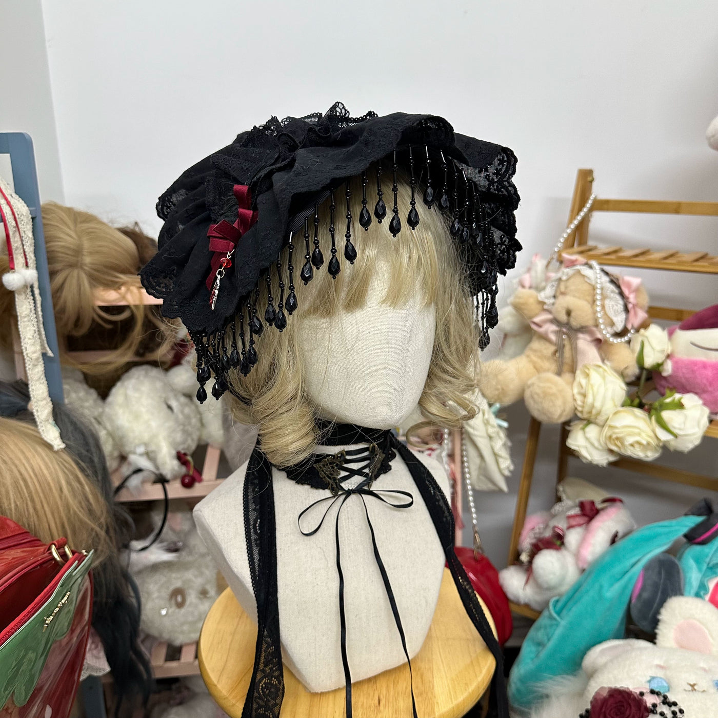Chestnut Lolita~Gothic Lolita Bonnet Pure Cotton Hat Strap necklace  