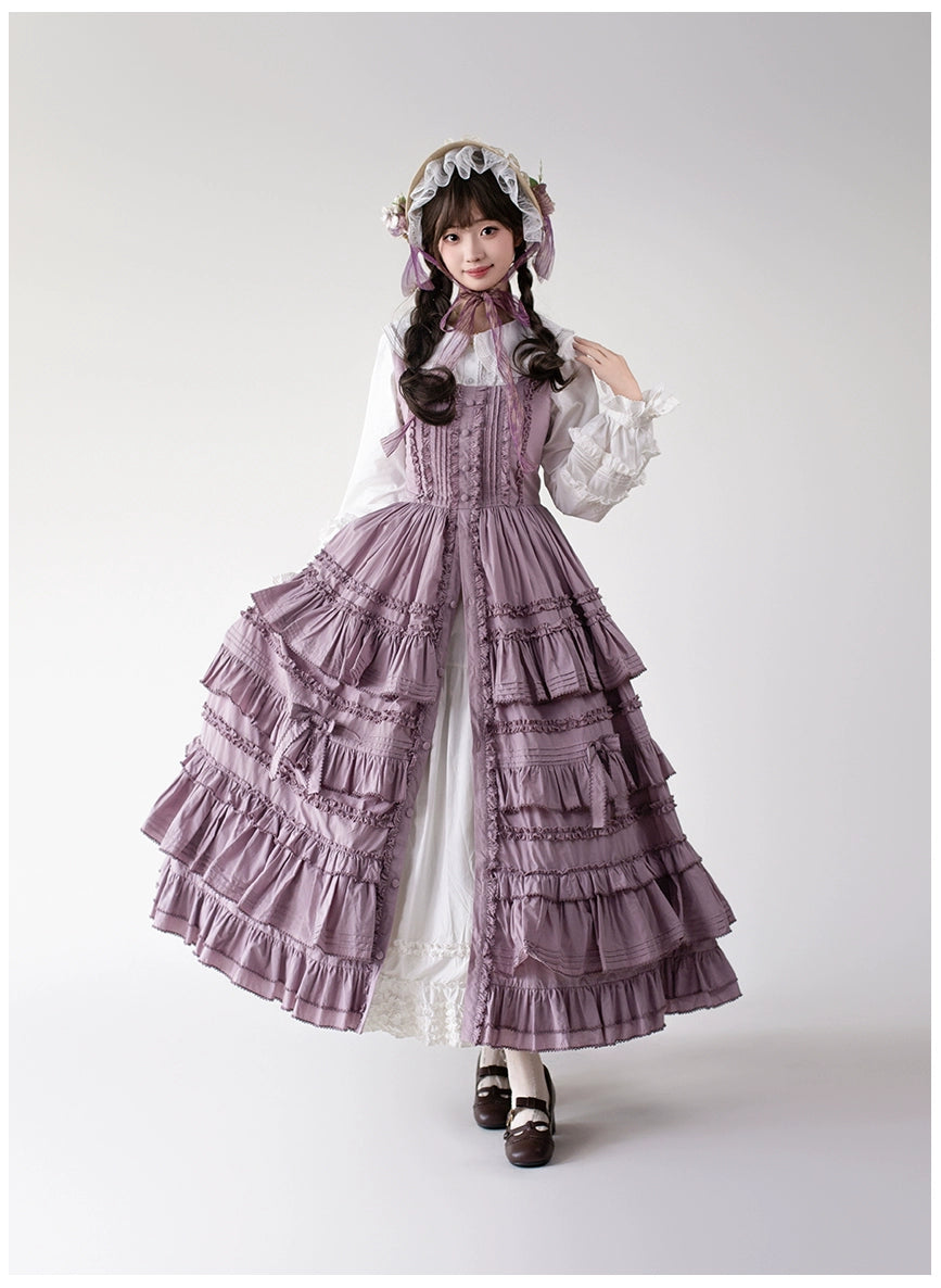 Mumu~Little Lilac~Country Lolita Cotton Jumper Dress Open-Front Lolita Dress 40612:668892