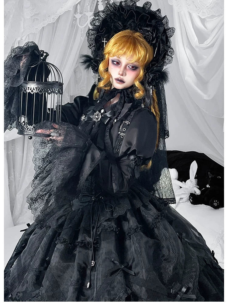 Dark Fog Feast - Gothic Lolita Bust-support Strap Dress, Lace & Cross 45256:842575