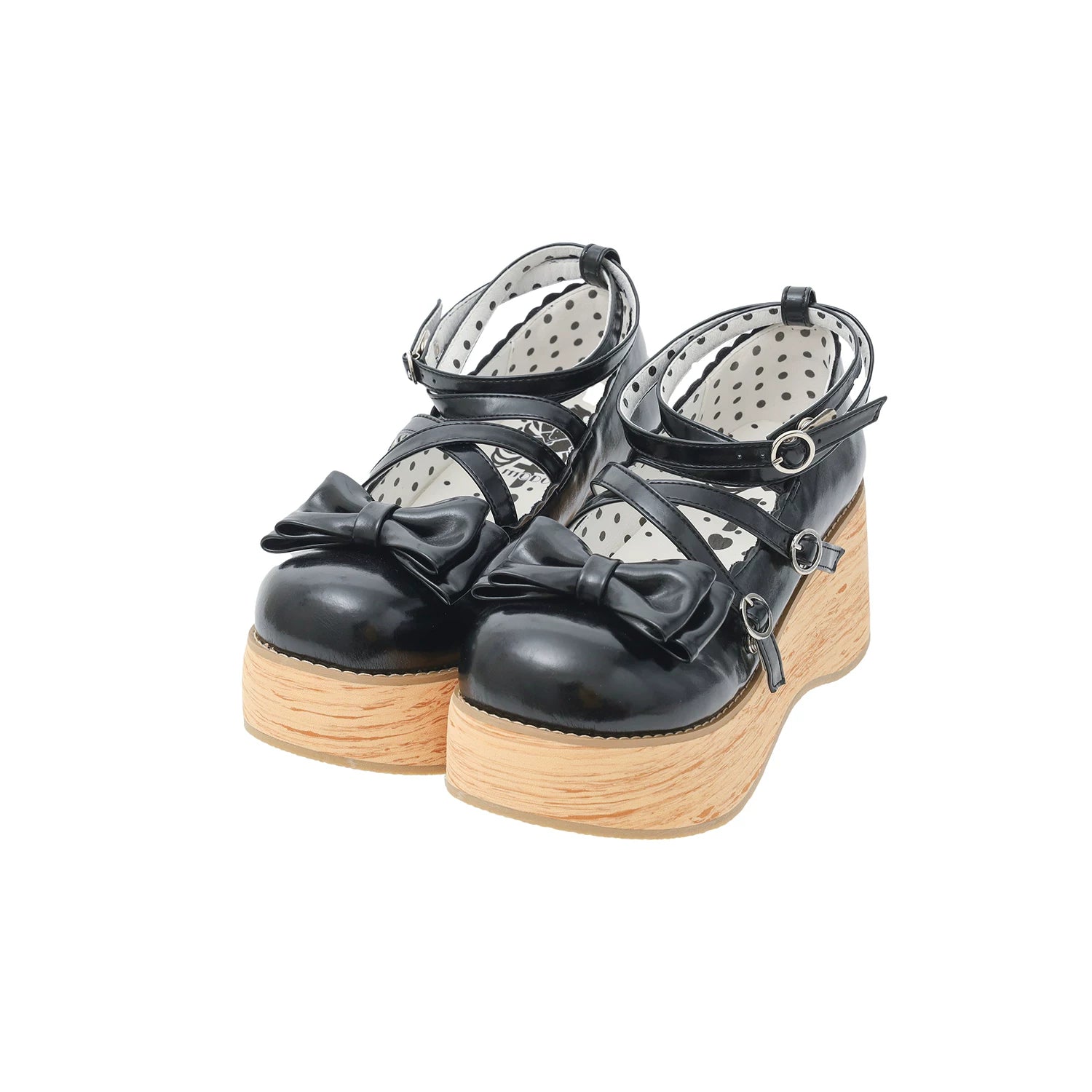 Puff Tata - Sweet Lolita Platform Shoes, Wood Grain Sole Black - High Heel Version 34