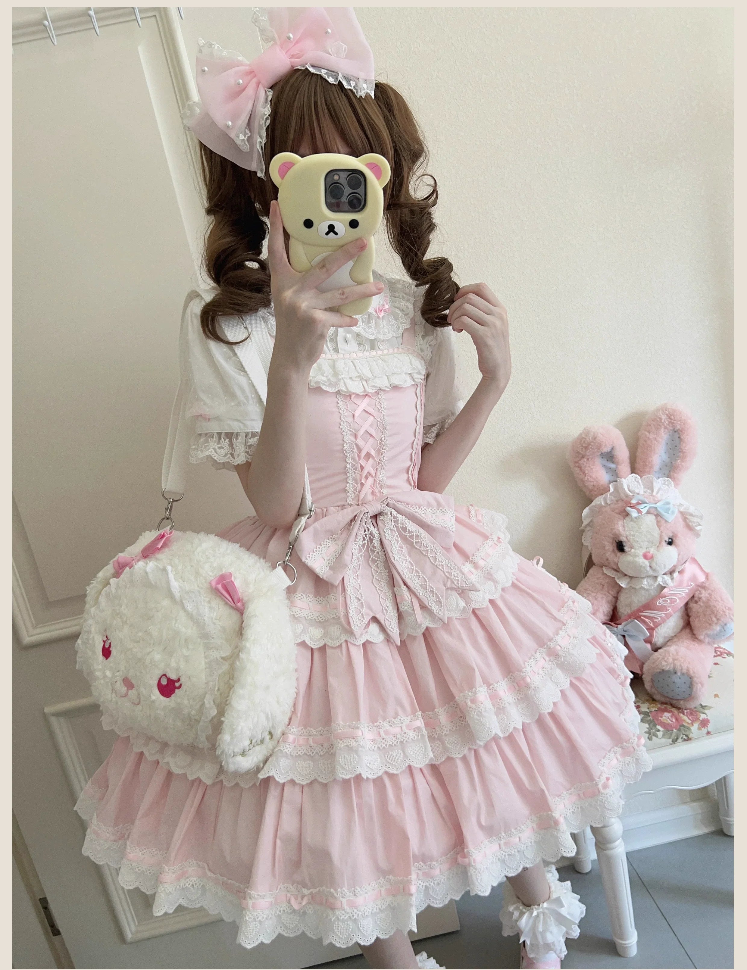 TaTaTa Lolita - Otome Heart - Cotton Old School Lolita JSK Dress, Heart-Shaped Lace Trim 44546:812924