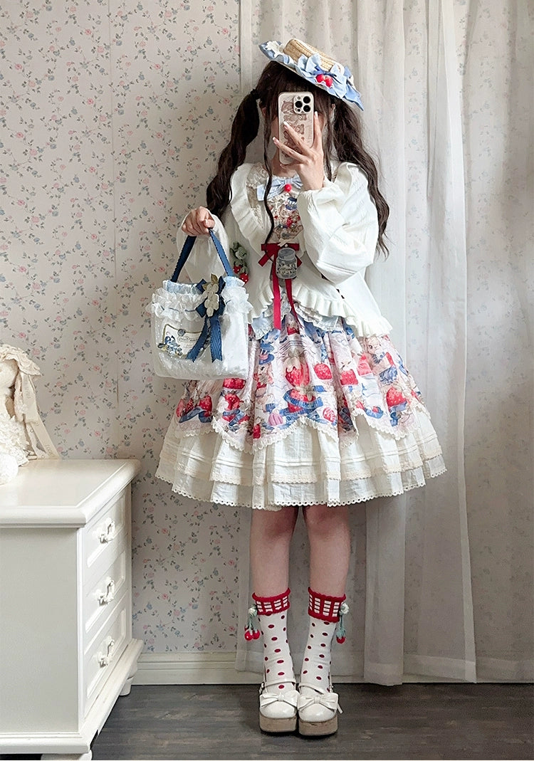 Honey Machine - Sweetheart Rabbit Berry - Country Lolita JSK & OP Dress Suit 44133:796170