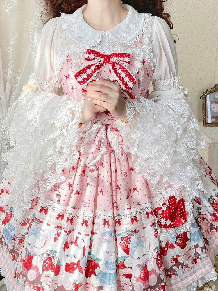 Qianmu - Granulated Sugar - Doll-like Sweet Lolita Lace Blouse, Hime Sleeve 44108:796439
