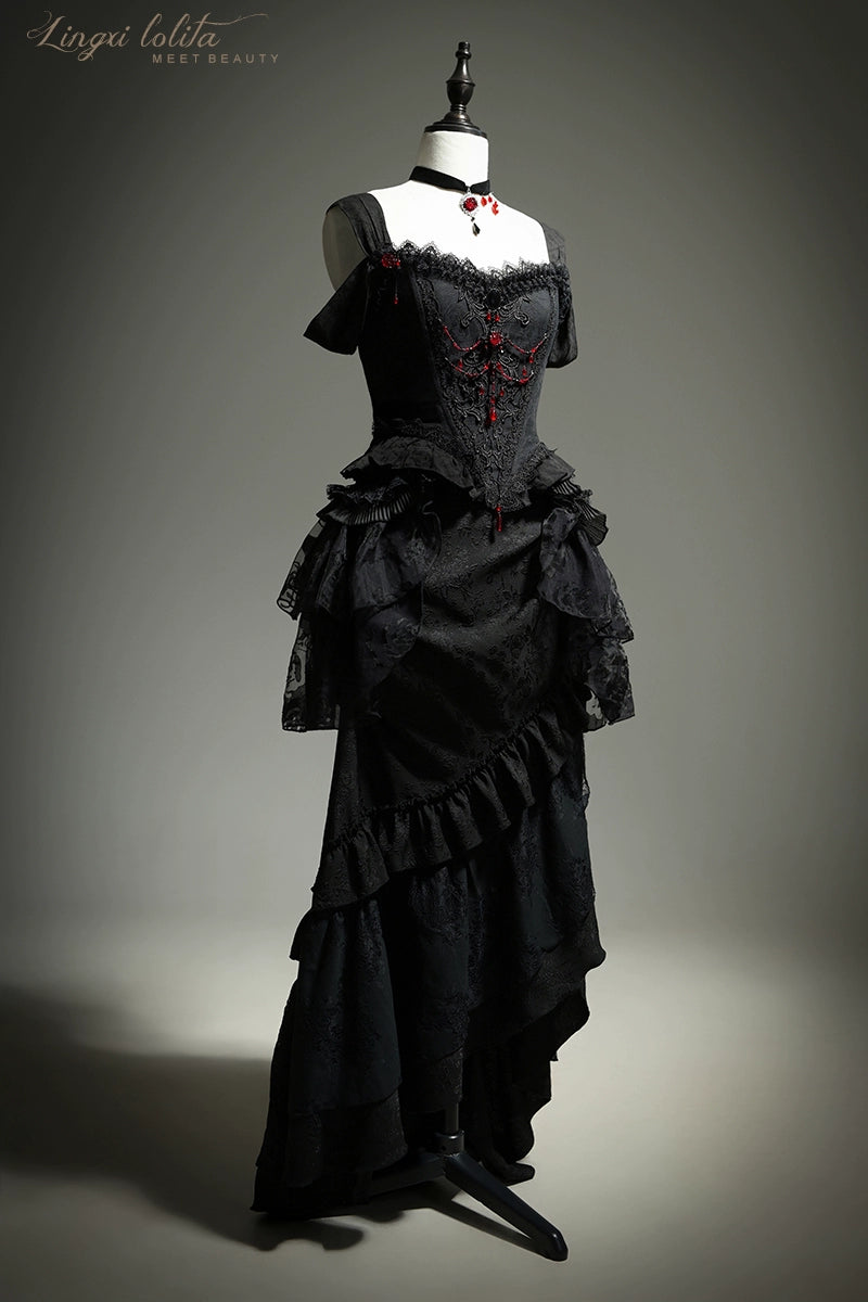 Lingxi Lolita~Lord of the Night~Gothic Lolita Skirt Suit Mermaid Skirt and Fishbone Bodice 42159:730307