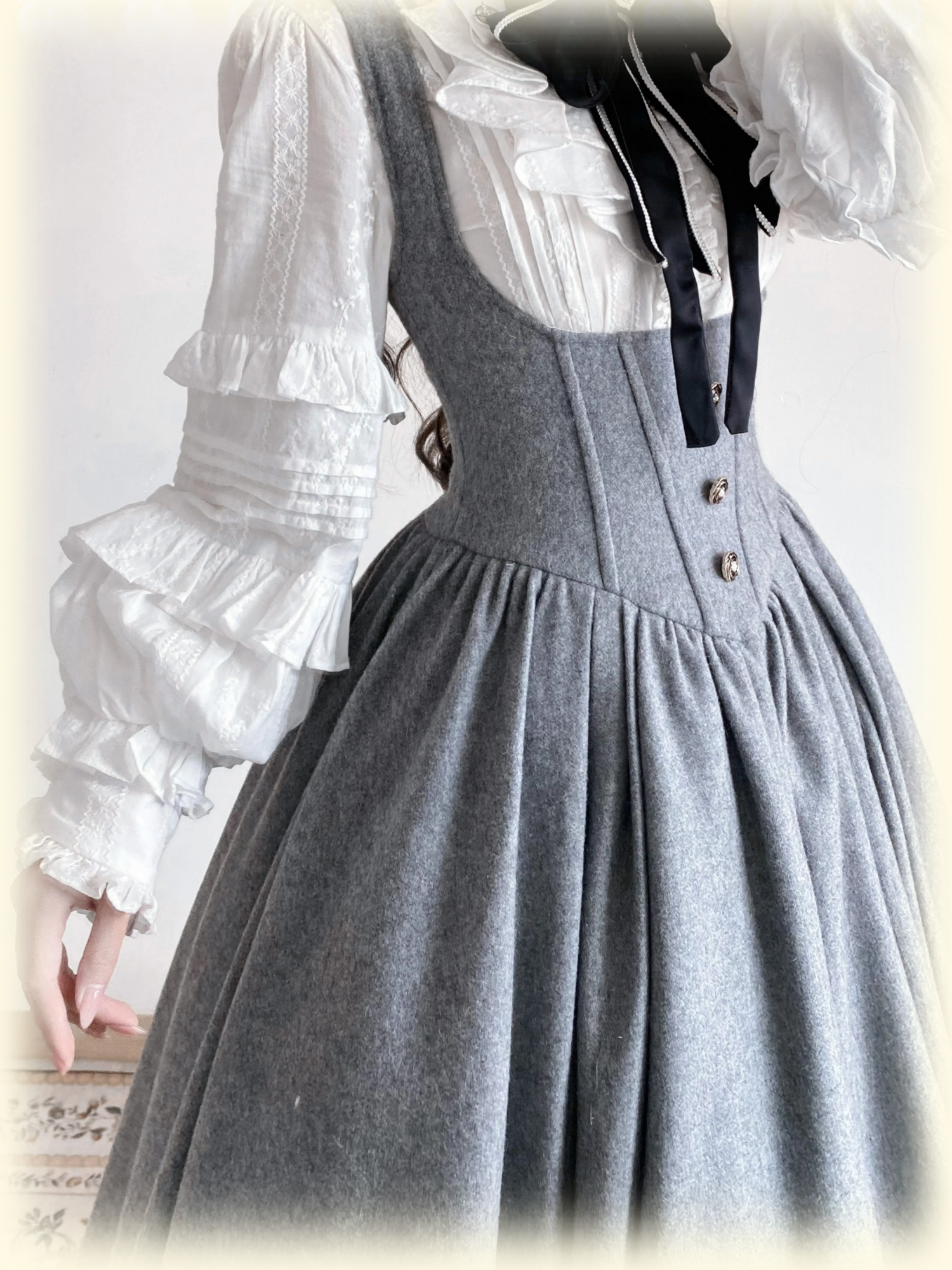 Wand Not for Your Lover - Wool Classic Lolita Bust Supporting JSK, Embroidered Shirt