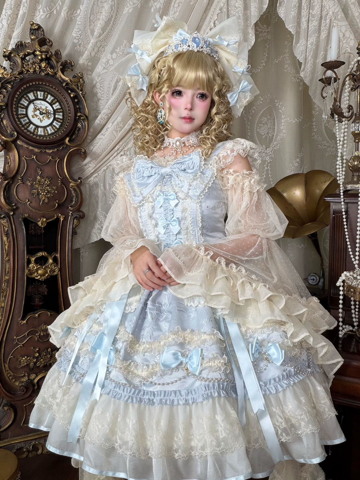 Jenny Love Song - Sweet Lolita Jacquard JSK Dress Set, Detachable Bows 46118:875644