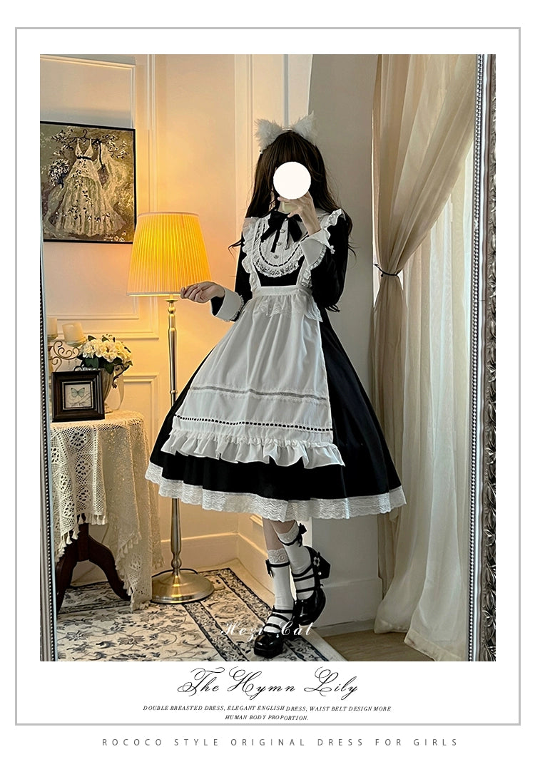 Hezi's Cat Haven~Black Cat Butler~Maid Lolita OP Dress Elegant Black and White Dress 40552:664756