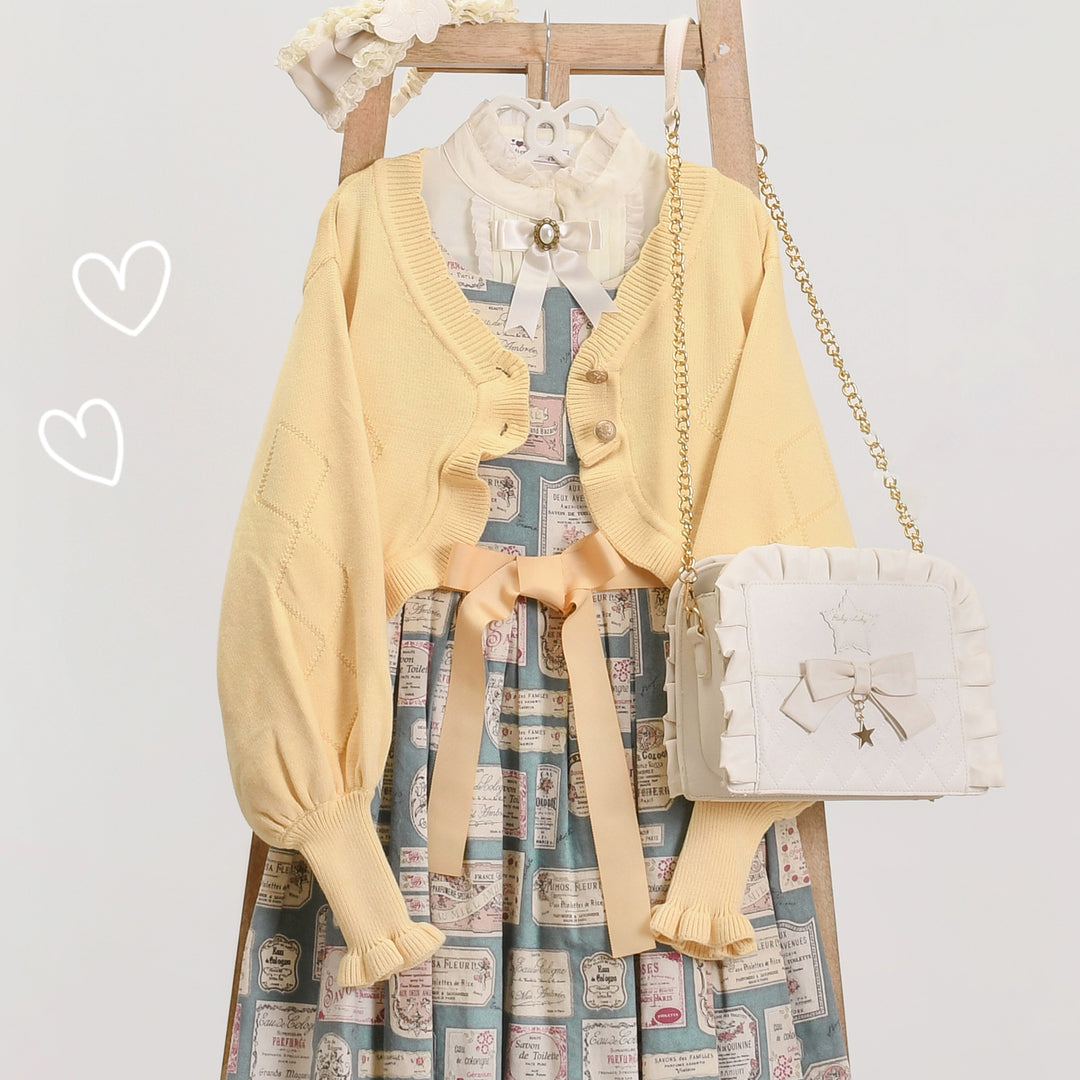 MIST~Cookie~Vintage Lolita Cardigan Short Sweater Multicolors S yellow 