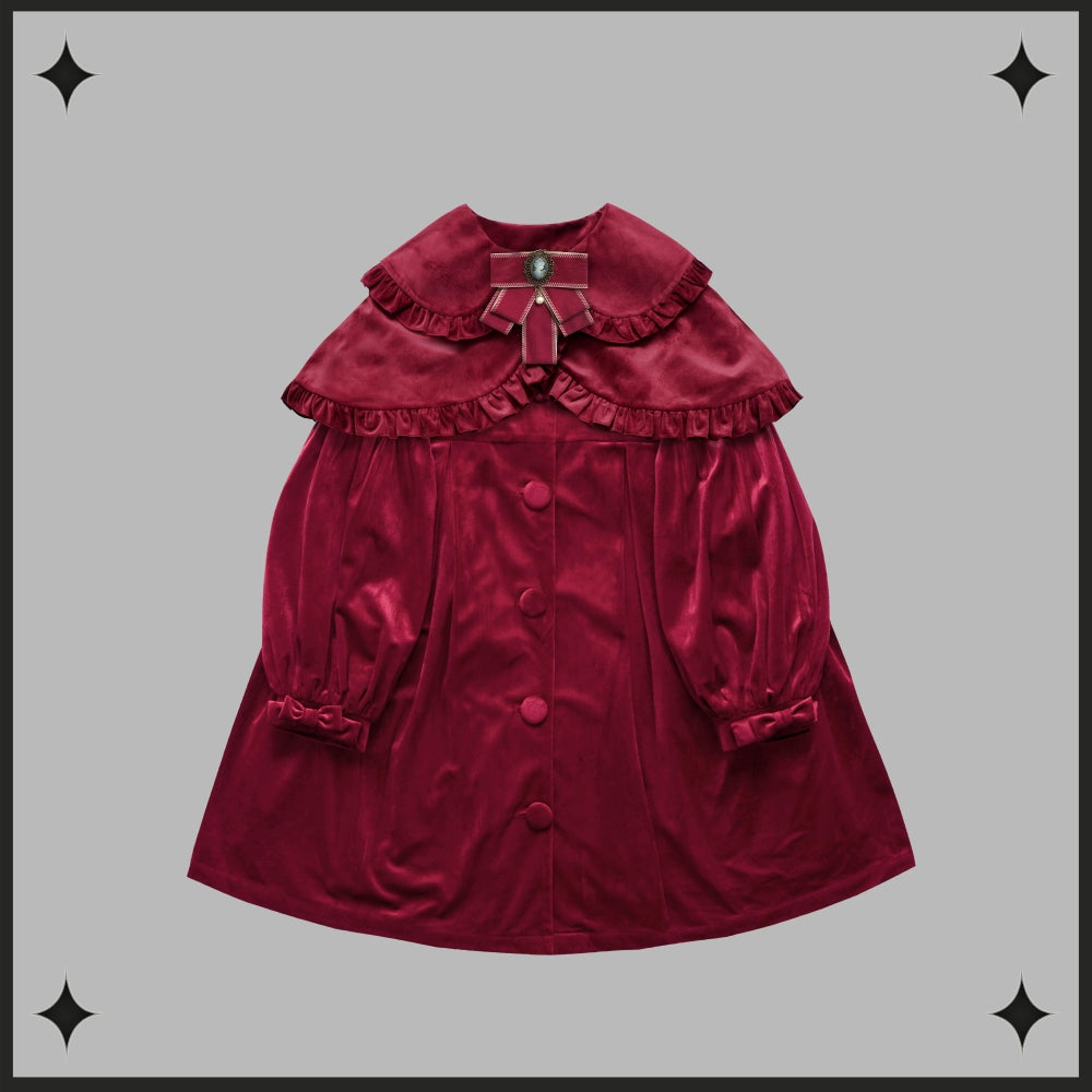 Dark Star Island~Winter Lolita Cape Velvet Antique Lolita Coat (L M S / Burgundy) 32870:394908