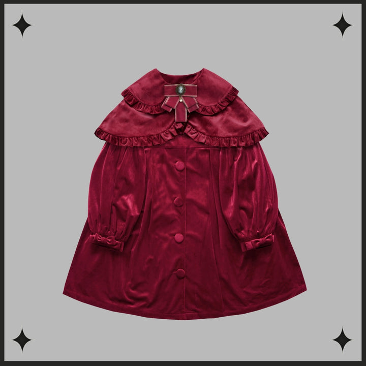 Dark Star Island~Winter Lolita Cape Velvet Antique Lolita Coat S Burgundy 