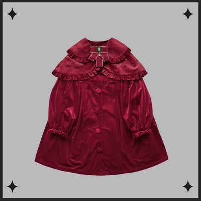 Dark Star Island~Winter Lolita Cape Velvet Antique Lolita Coat S Burgundy 