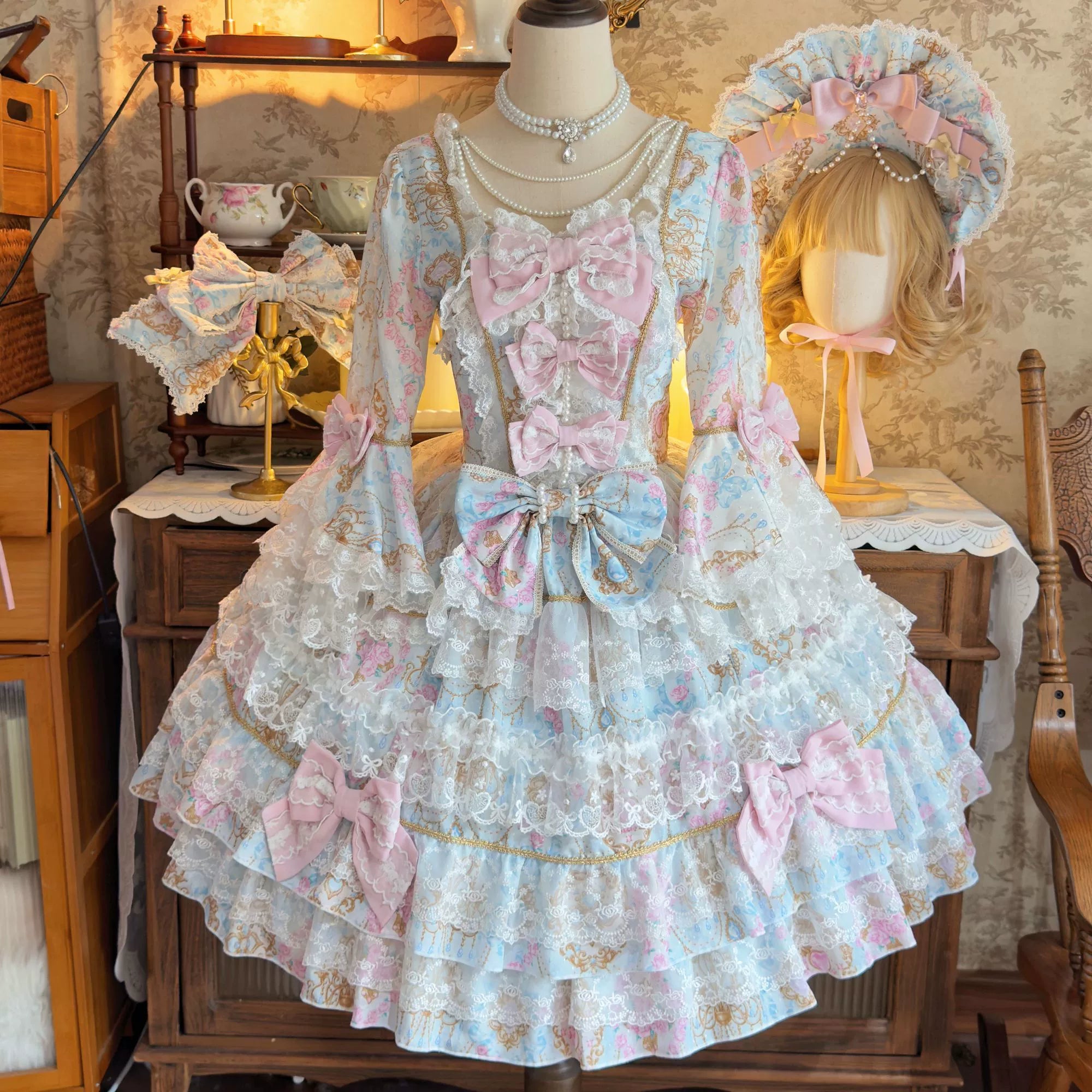 Hanguliang - Candlelight Sonata - Sweet Lolita Long Sleeve OP, Tiered Ruffles (L M S) 43988:790897