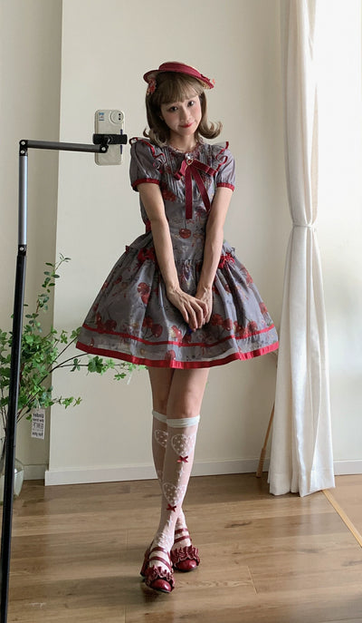 (Buy for me)Gloaming~Sweet Lolita Cherry print Short Sleeve OP and SK Set   