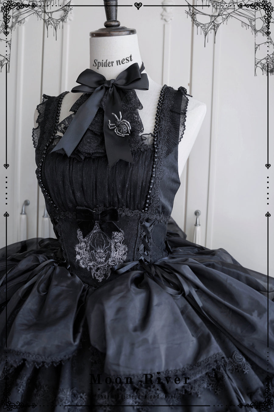 (BFM)Moon River~Gothic Lolita Dress in Red and Black Color S black JSK 2 version- tassel hem-long version 
