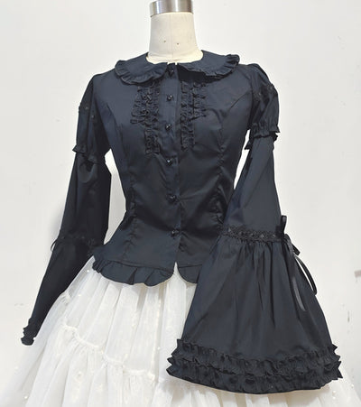 Sweet Angel~Daily Lolita Splicing Sleeve Shirt S black shirt with sleeves 