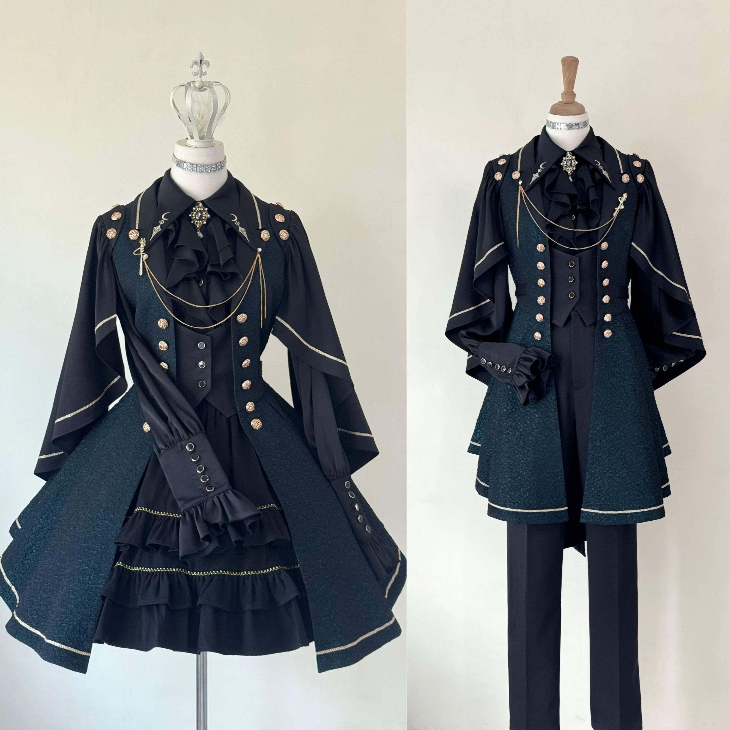 Fallen Moon Code - Retro Military Lolita Capelet-Sleeve Set: Vest, Skirt & Pants 45480:849647