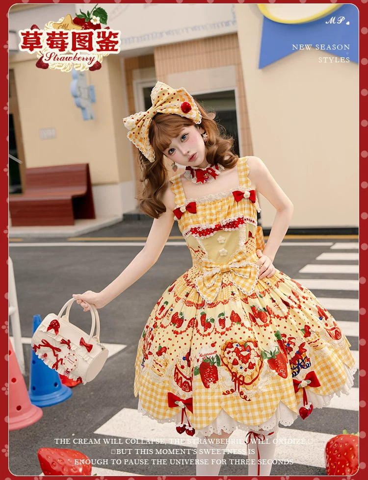 Strawberry Cake Pictorial - Cotton Sweet Lolita Petal Hem JSK, Strawberry Cake Print 45810:863211