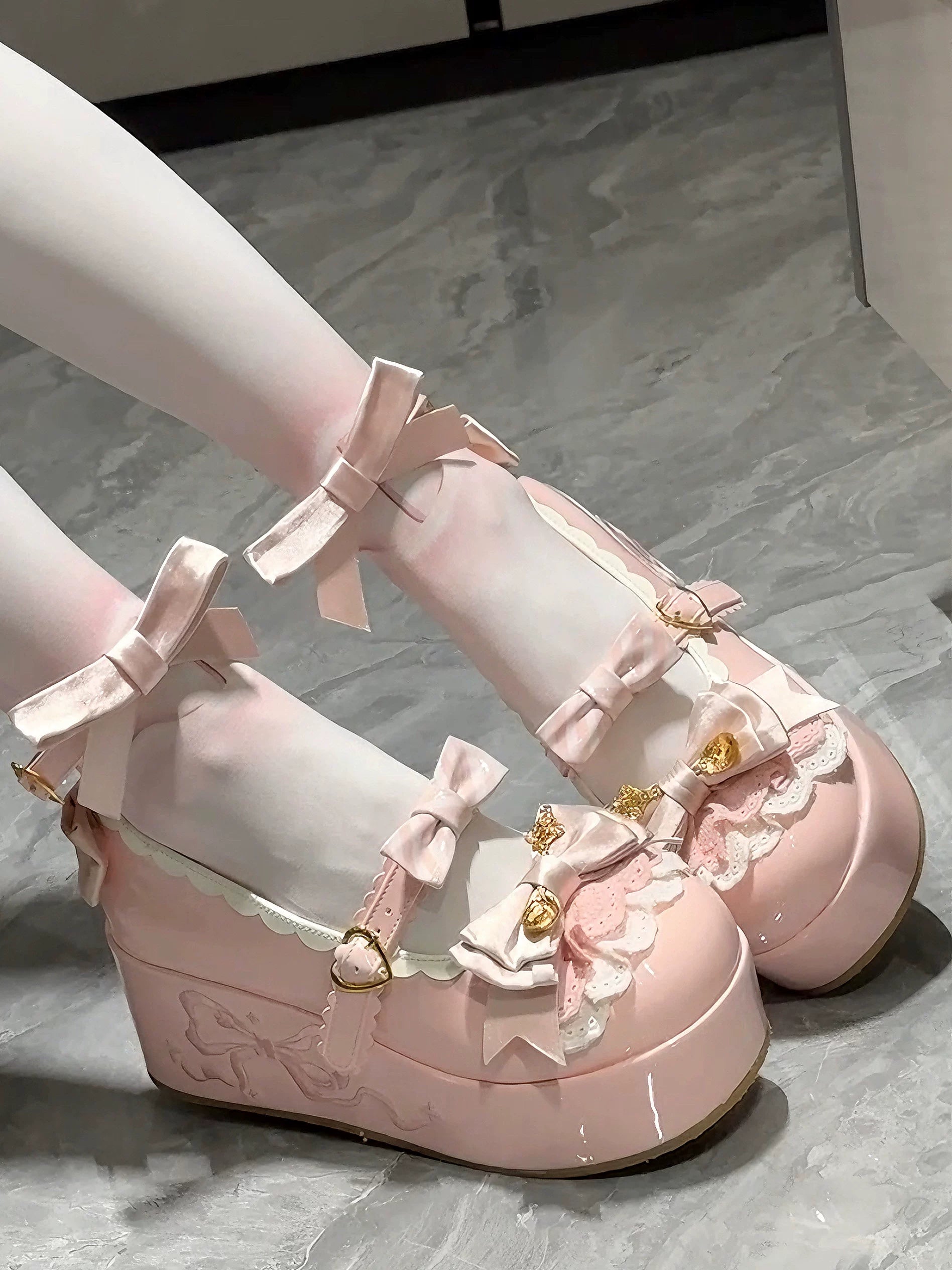 Mousse Rolls - Platform Sweet Lolita Shoes, Detachable Golden Spoon