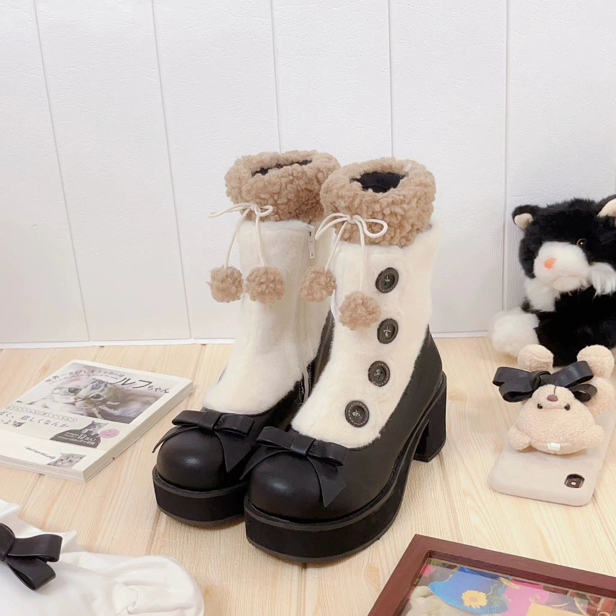 Dolly Doll~Winter Lolita Boots Fur Mary Jane Lolita Low Heel Shoes 32674:403432