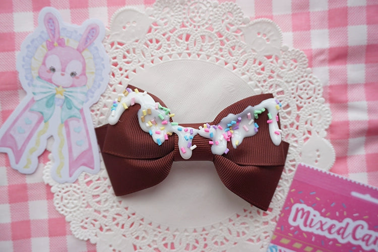 Cat Tea Party~Handmade Sweet Lolita Bow Hair Clip Cute Imitation Cream Cake Chocolate  