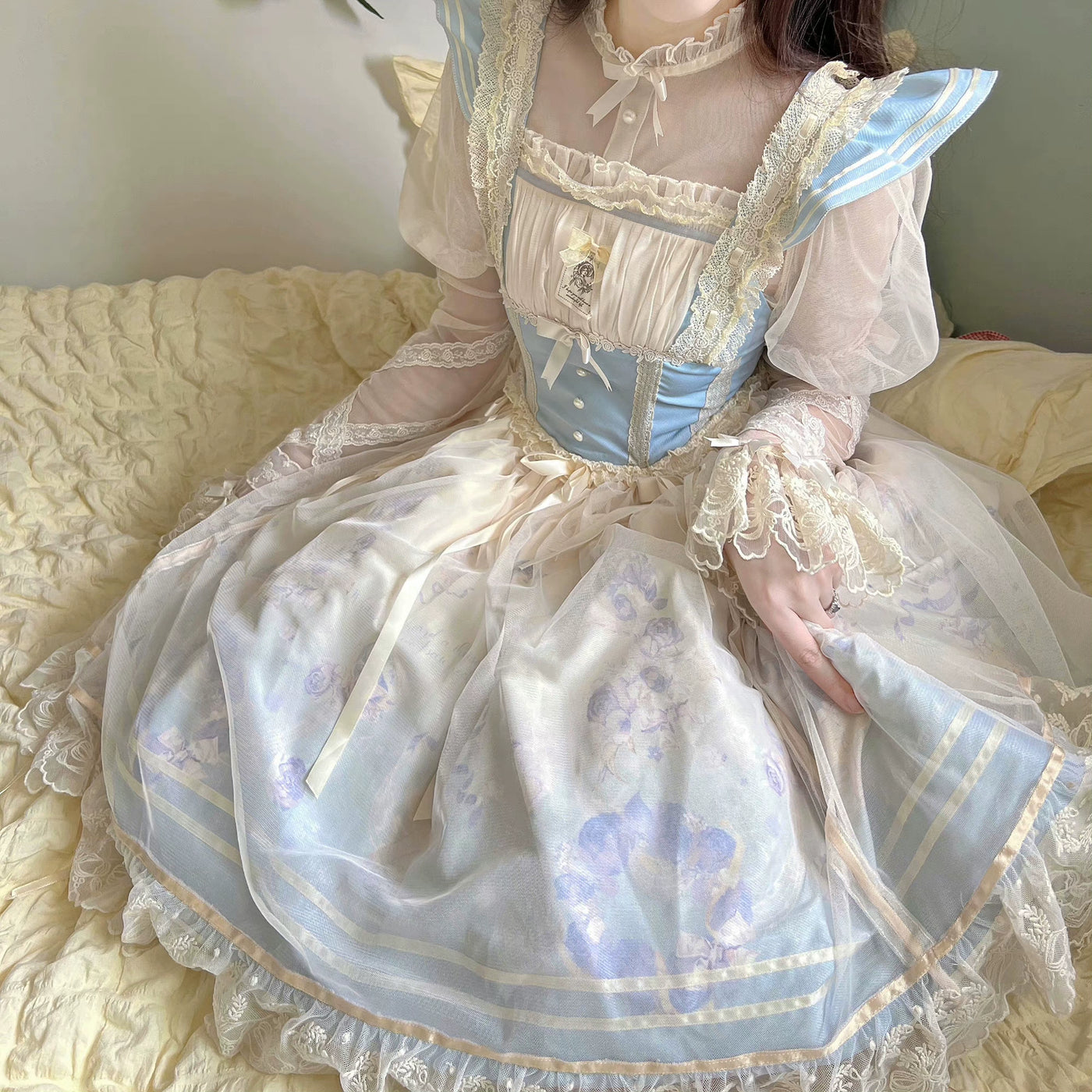 Dream Doll Lolita~Sweet Lolita JSK Dress Gradient Ballet Dress S Blue Ballet Bunny JSK + Inner Wear 