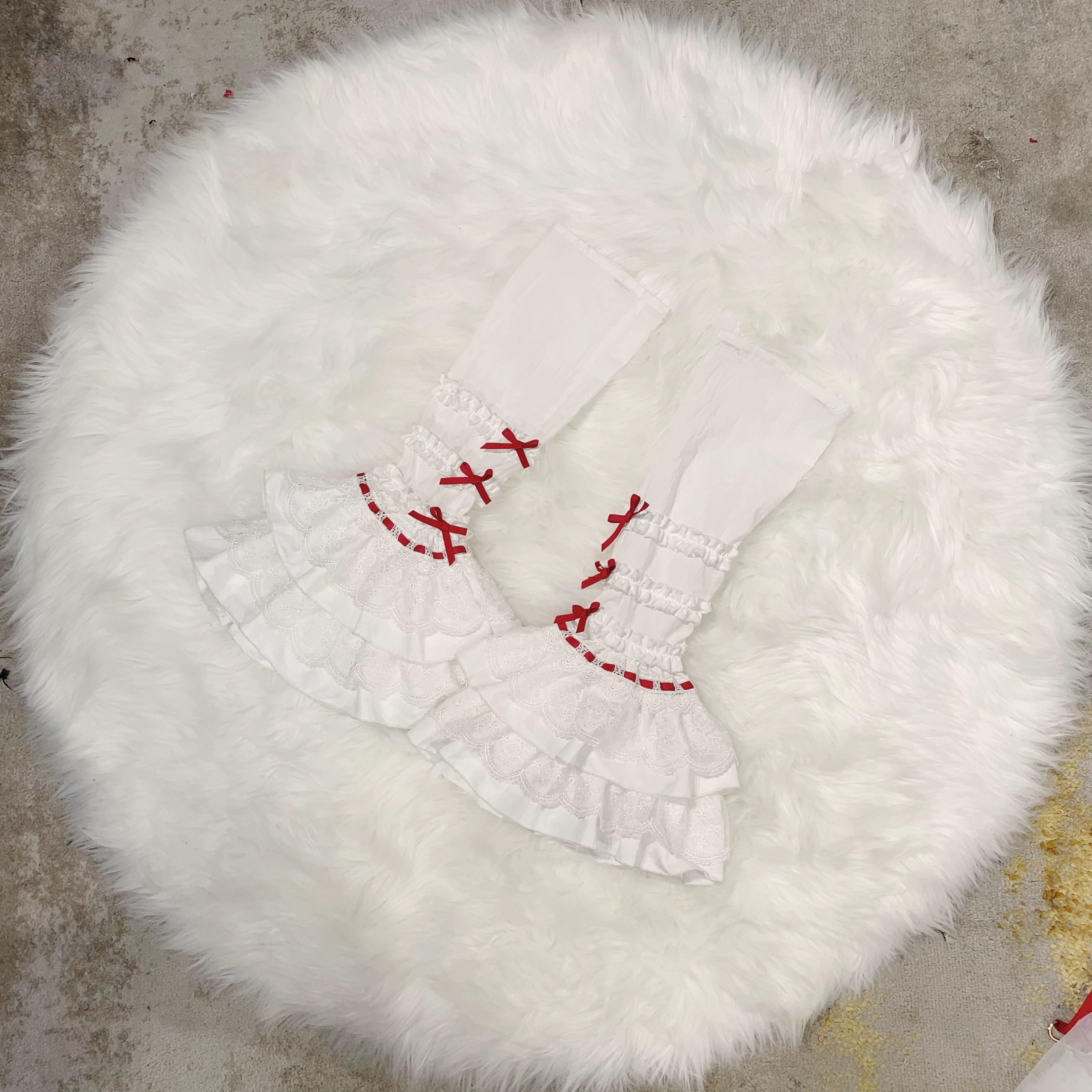 Chubby Cat Diary - Plus Size Sweet Lolita Shirt, Detachable Sleeves White and Red - Princess Sleeves Only S