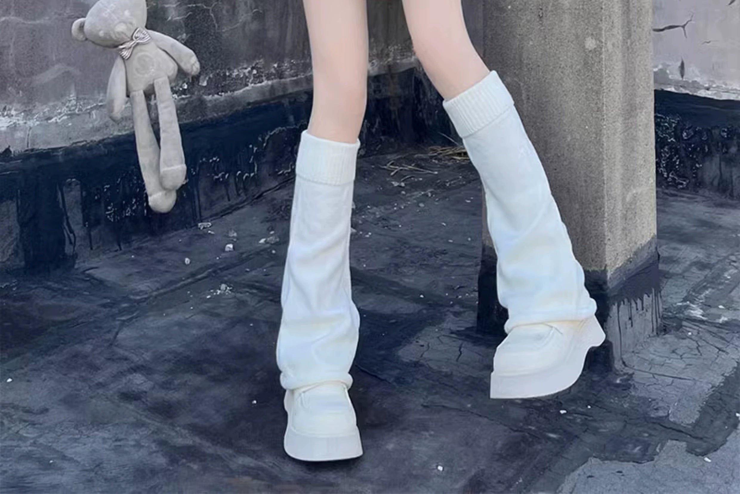 Hua Nai Cat - Winter Lolita Knit Leg Warmer Mid-Calf Socks