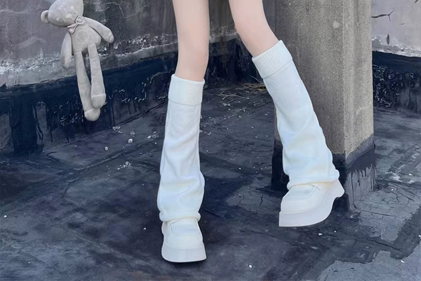 Hua Nai Cat~Winter Lolita Knit Leg Warmer Mid-Calf Socks   