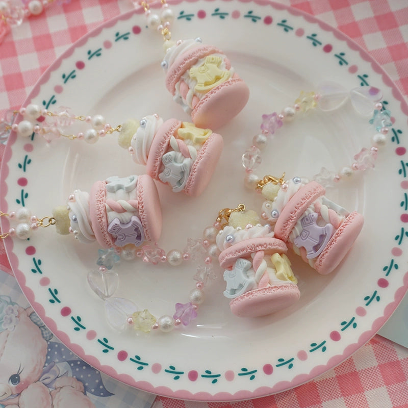 Cat Tea Party~Sweet Lolita Necklace Carousel Cream Macaron Bag Pendant   