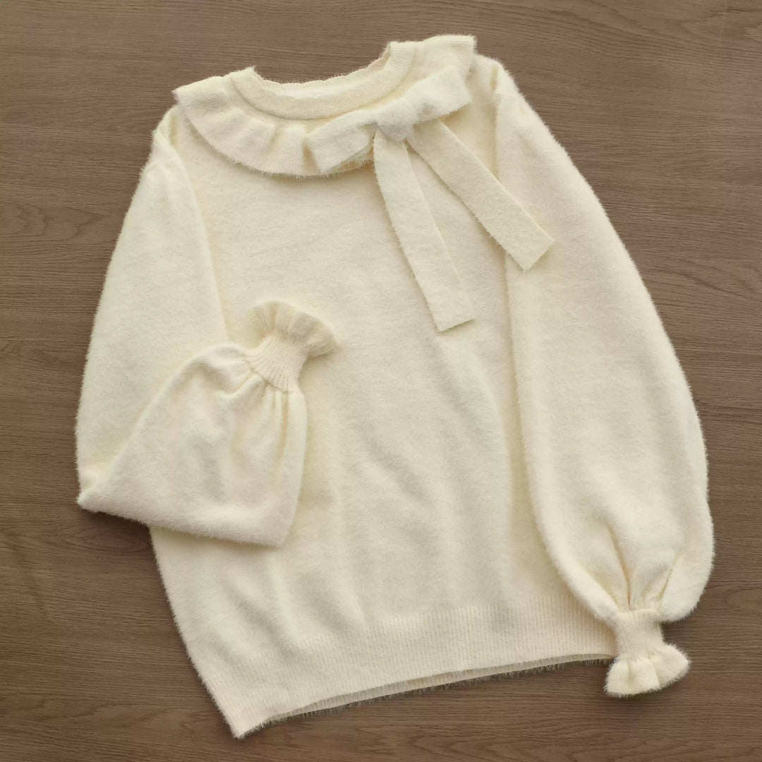 MIST~Kawai Lolita War Turtleneck Knitwear S Apricot (bow version) 