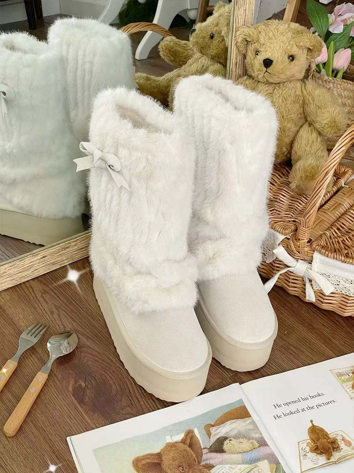 Pure Tea For Dream~Winter Love Song~Winter Lolita Mid-Calf Boots Plush Snow Boots Thick Sole