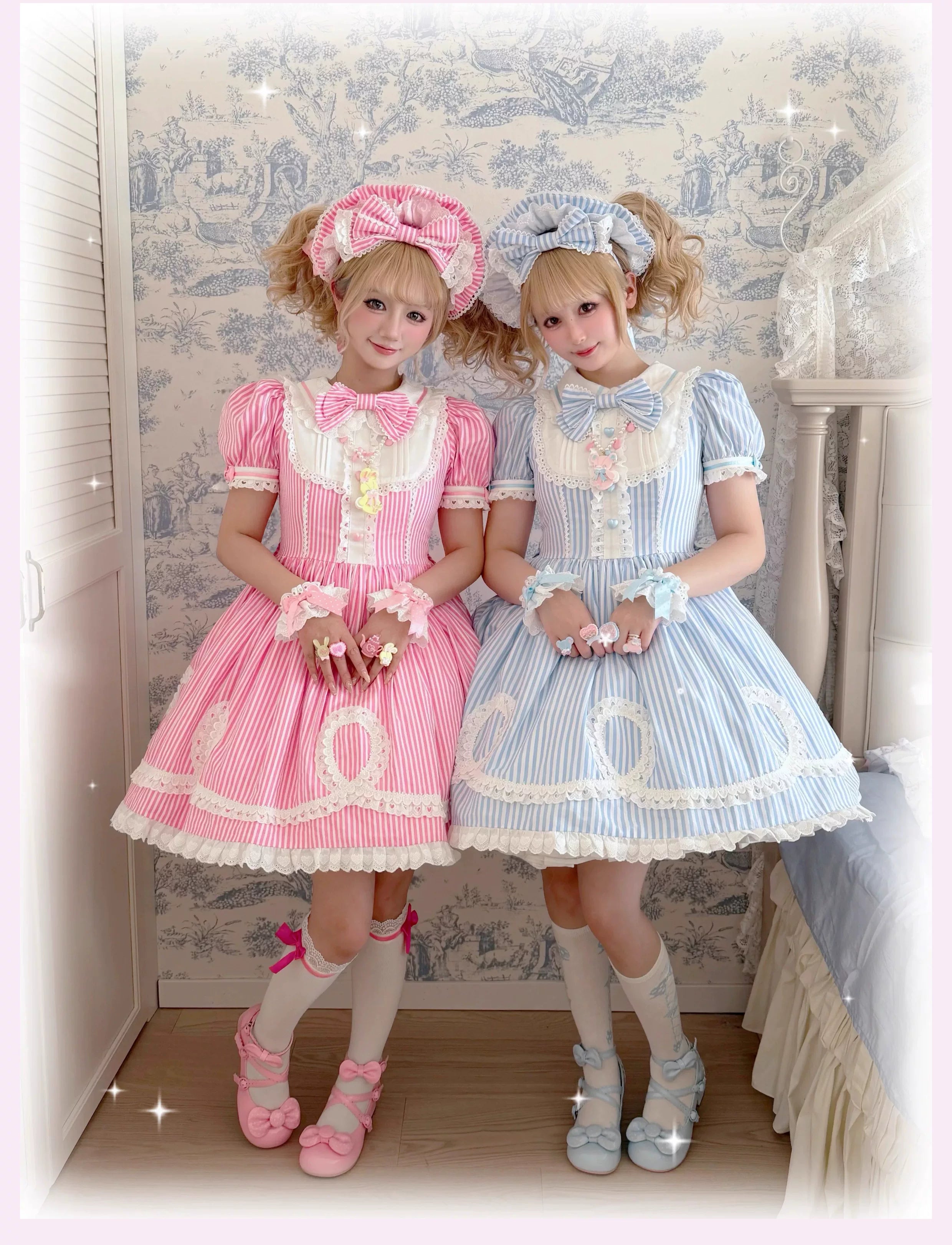 Candy Shop Manager - Old School Lolita Striped OP Dress, Detachable Apron