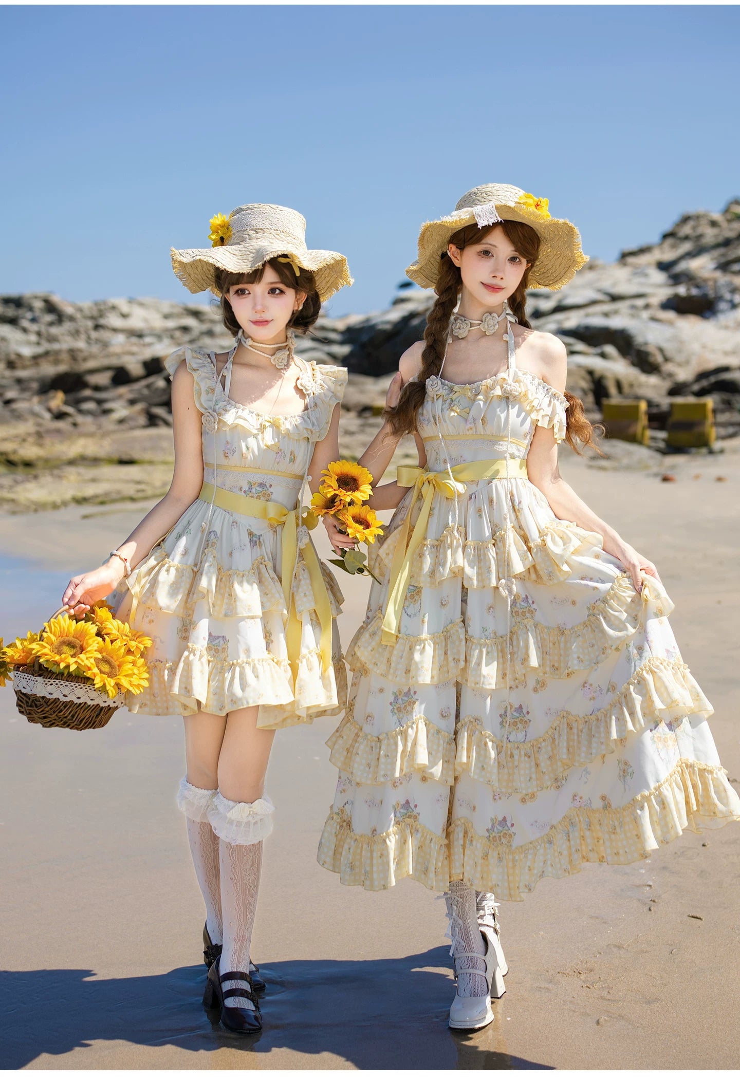 Small Sunflower - Classic Lolita Sunflower Printed JSK Dress, Tiered Hem 45740:860890